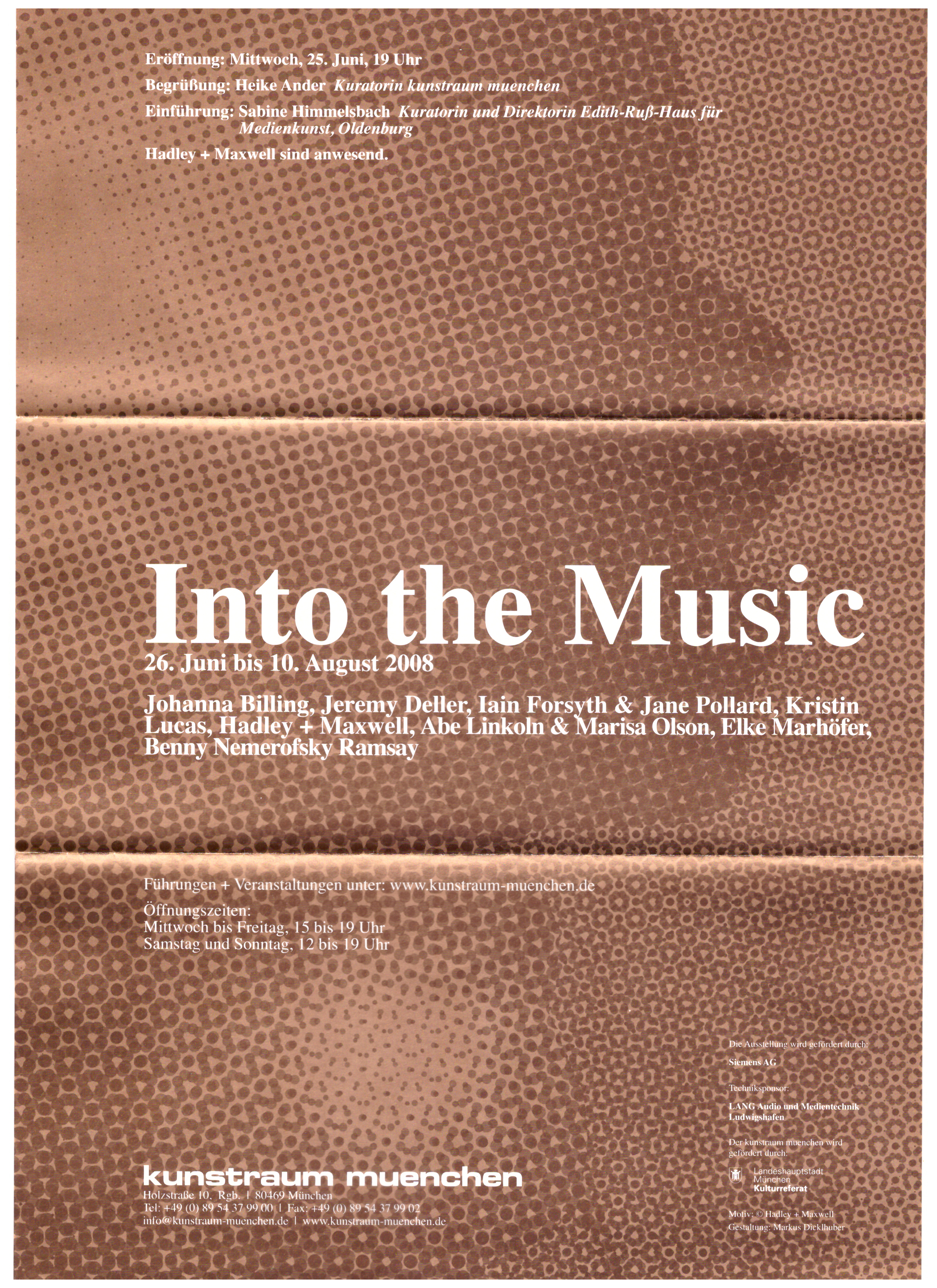 <p>Einladungskarte zur Ausstellung "Into The Music", Kunstraum München e.V., 2008, Drucksache, 29.7 × 21 cm</p>