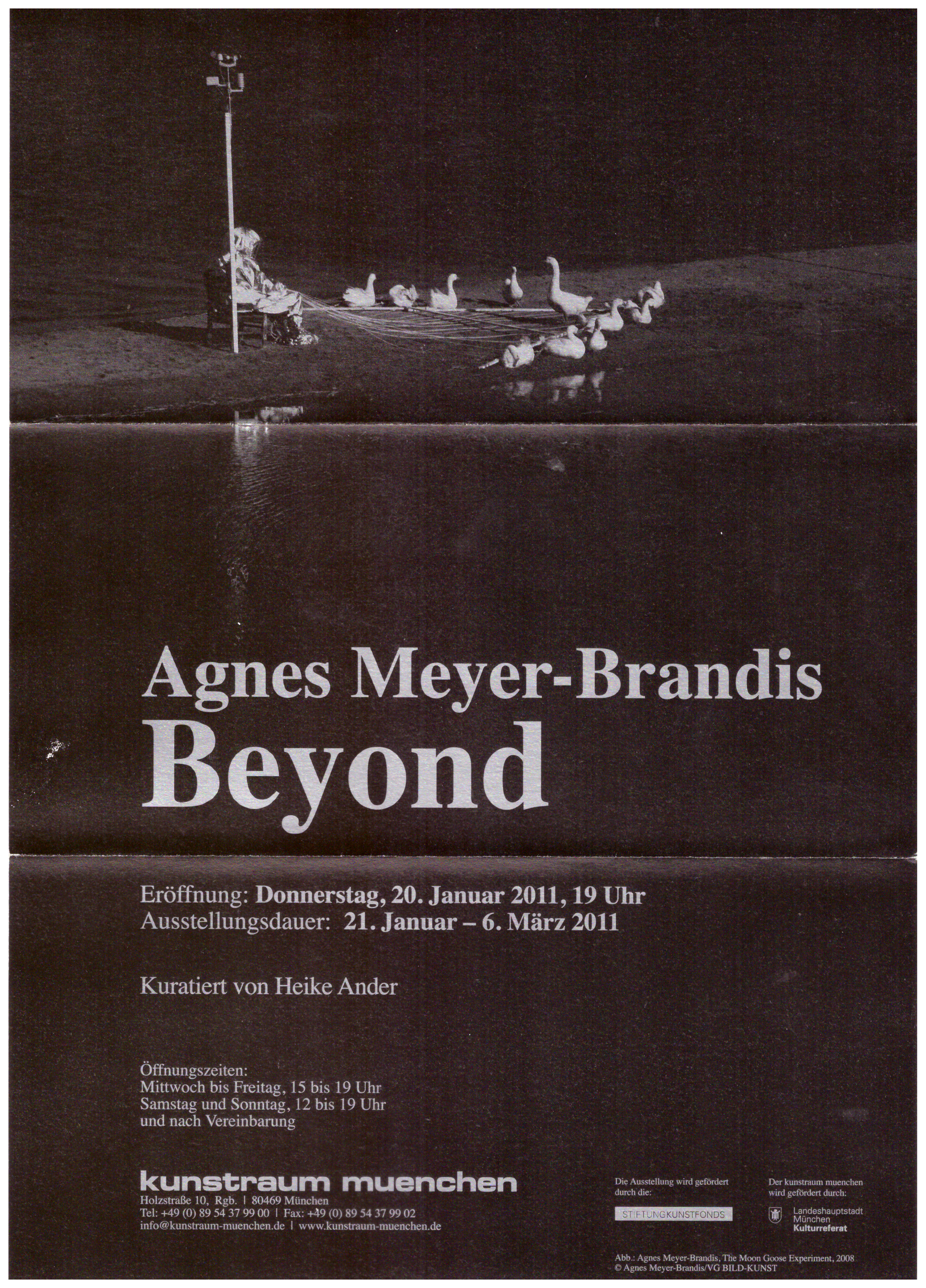 <p>Einladungskarte zur Ausstellung "Agnes Meyer-Brandis, Beyond", Kunstraum München e.V., 2011, Drucksache, 29.7 × 21 cm</p>