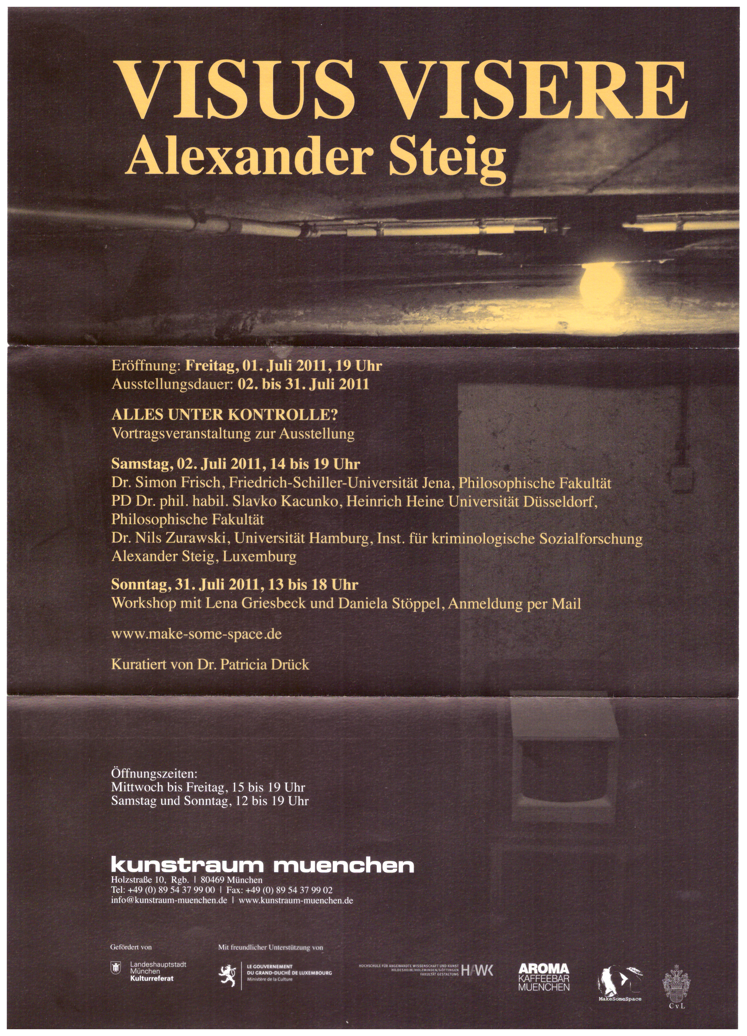 <p>Einladungskarte zur Ausstellung "Alexander Steig, VISUS VISERE", Kunstraum München e.V., 2011, Drucksache, 29.7 × 21 cm</p>
