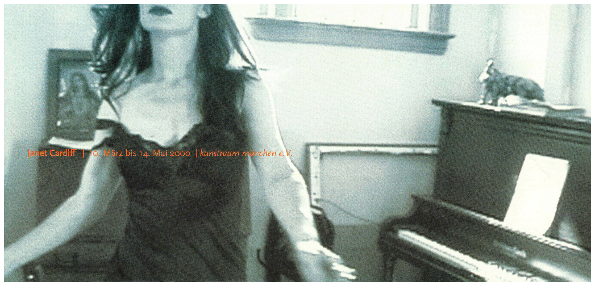 <p>Einladungskarte zur Ausstellung "Janet Cardiff", Kunstraum München e.V., 2000, Drucksache, 10 × 21 cm</p>
