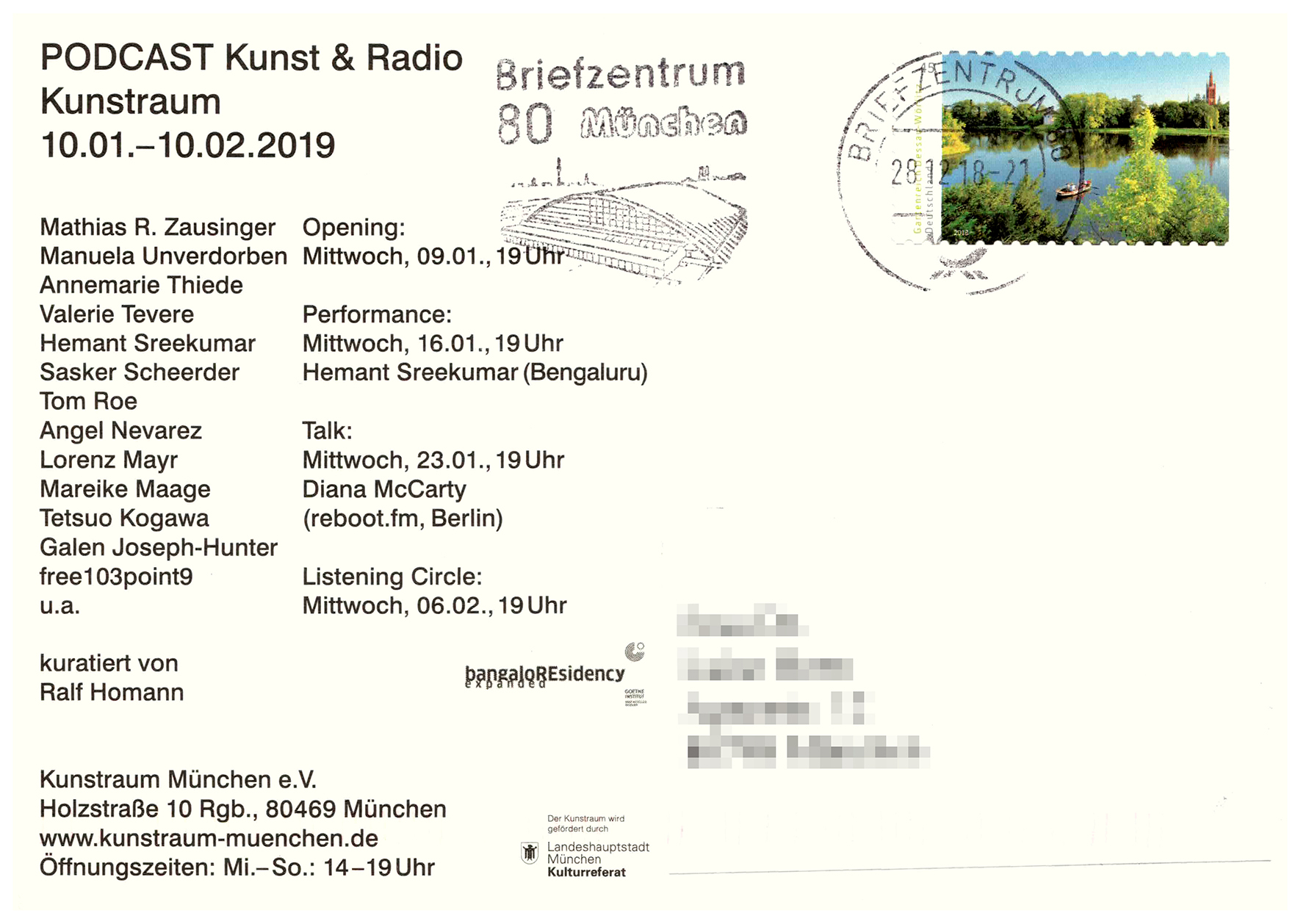 <p>Einladungskarte zur Ausstellung "PODCAST Kunst & Radio", Kunstraum München e.V., 2019, Drucksache, 10.4 × 14.7 cm</p>