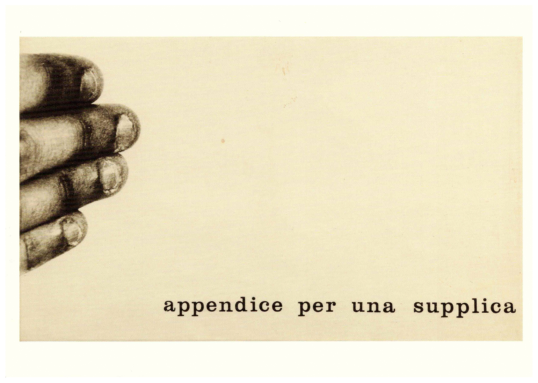 <p>Einladungskarte zur Ausstellung "SUPPLICA PER UN'APPENDICE", Kunstraum München e.V., 2019, Drucksache, 10.4 × 14.7 cm</p>