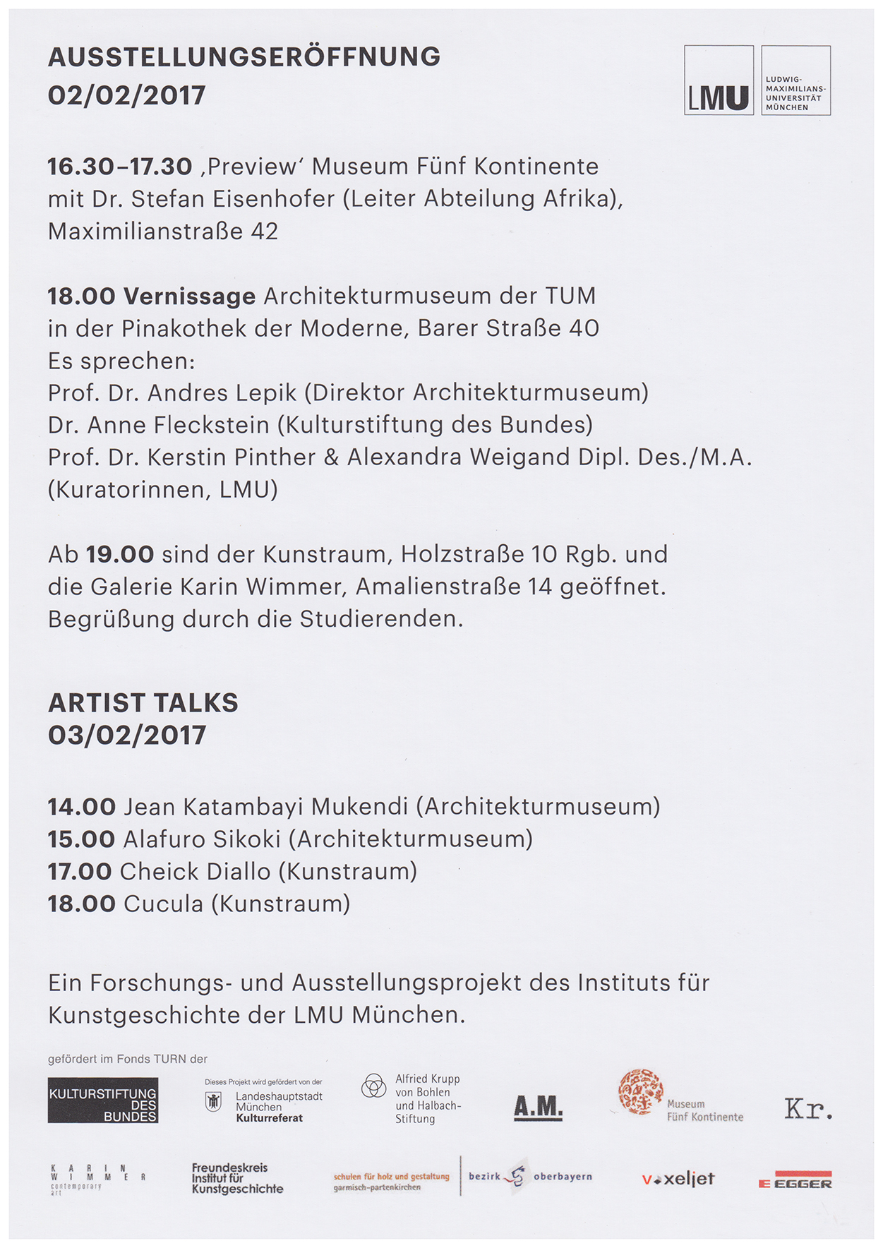 <p>Einladungskarte zur Ausstellung "Flow of Forms / Forms of Flow. Designgeschichten zwischen Afrika und Europa", Kunstraum München e.V., 2017, Drucksache, 14.8 x 10.3 cm</p>