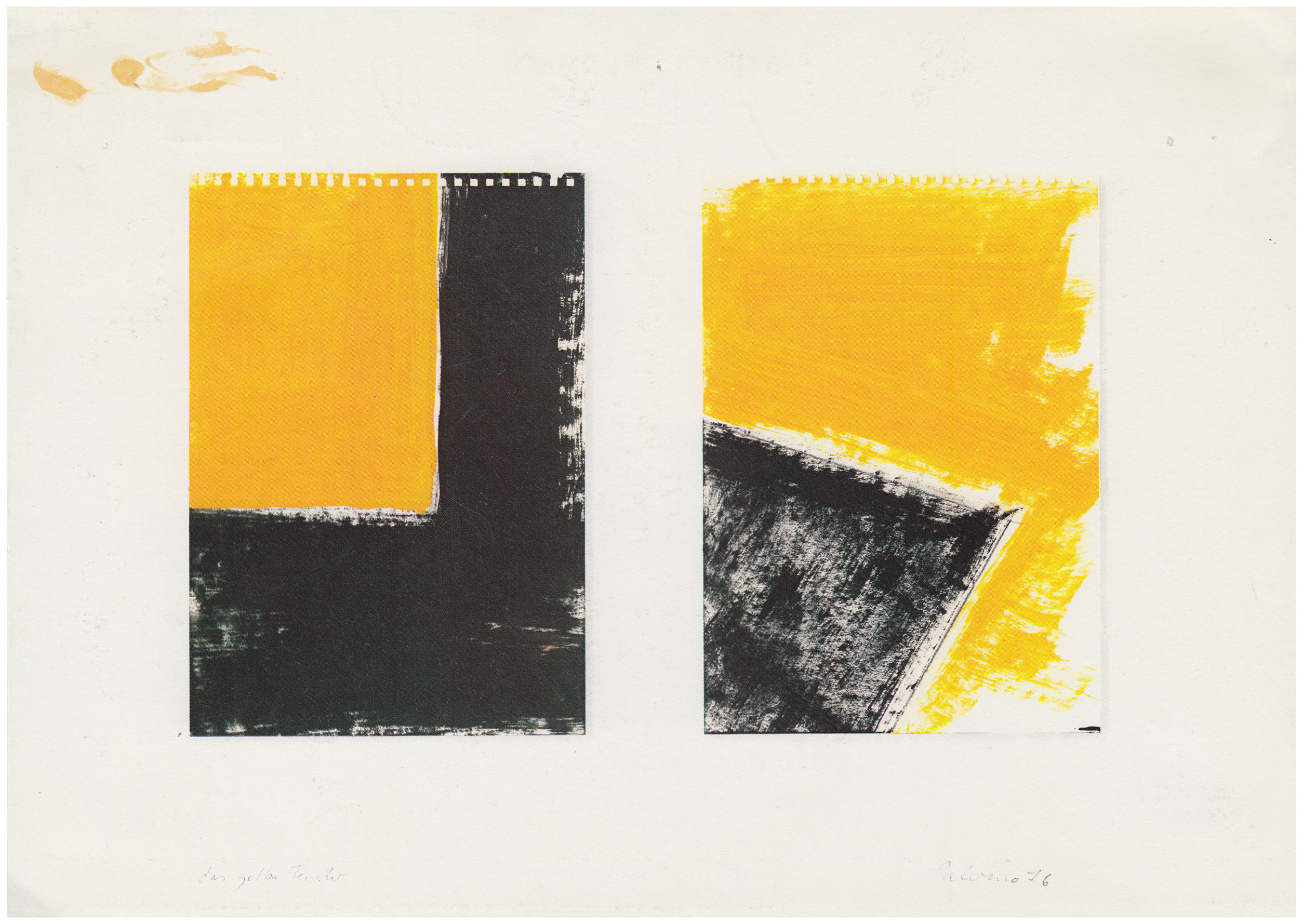<p>Einladungskarte zur Ausstellung "Blinky Palermo. Arbeiten aus den Jahren 1974–1976", Kunstraum München e.V., 1985, Drucksache, 14.9 x 21 cm</p>
